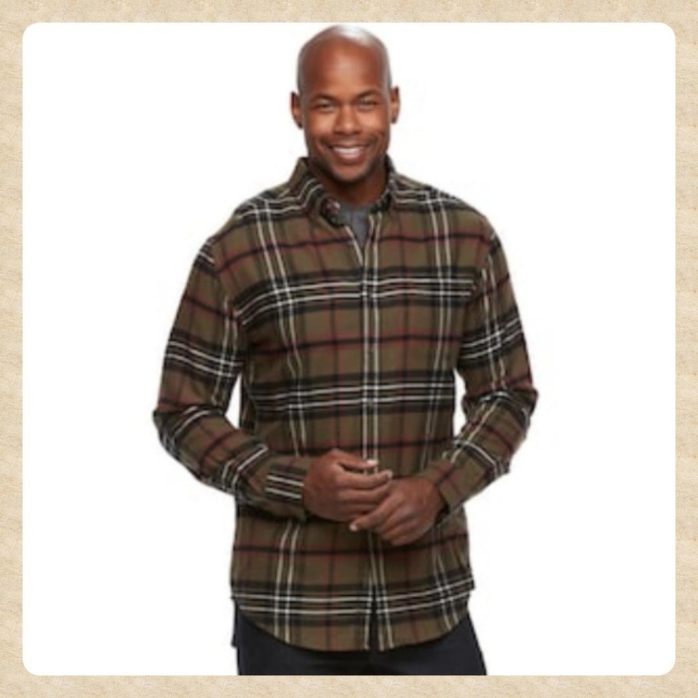 Men's Soft Olive Plaid Flannel Shirt